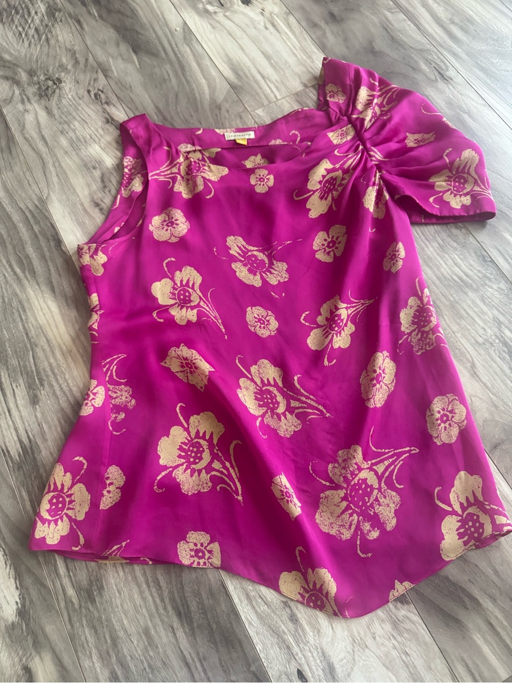 Silk Womens Magenta Floral One-Shoulder Top